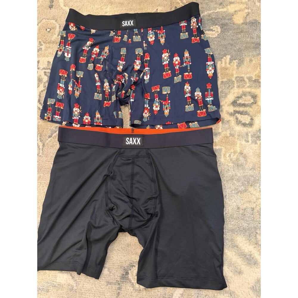 SAXX Boxer Briefs (2 Pairs) Black & Xmas Mens Sz L NEW